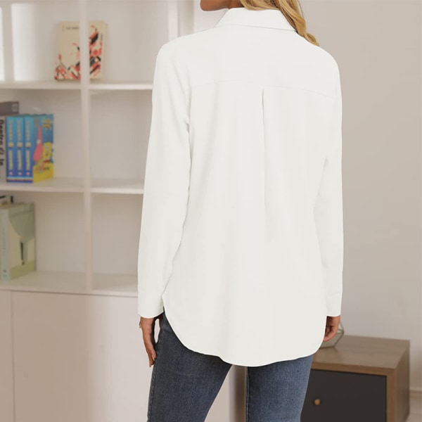 Damer Casual OL kontorskjorta blus Lös långärmad t-shirt White XL