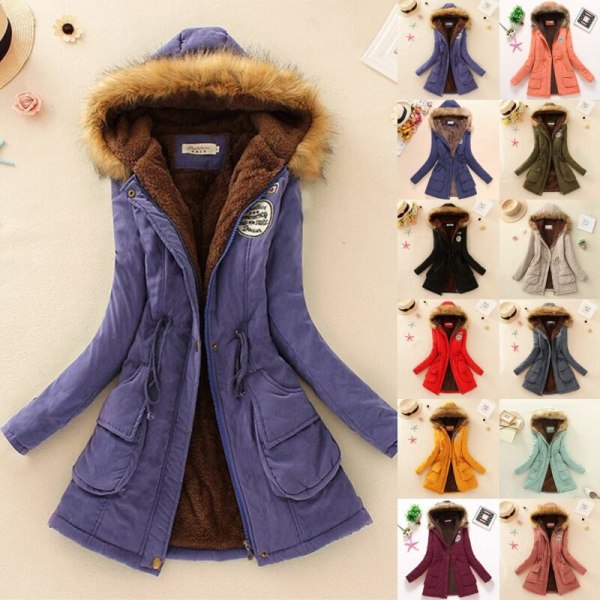 Naisten turkiskoristelu Parka-takki pitkähihainen paksuuntunut takki Gul S  4ca6 | Gul | Polyester | Fyndiq