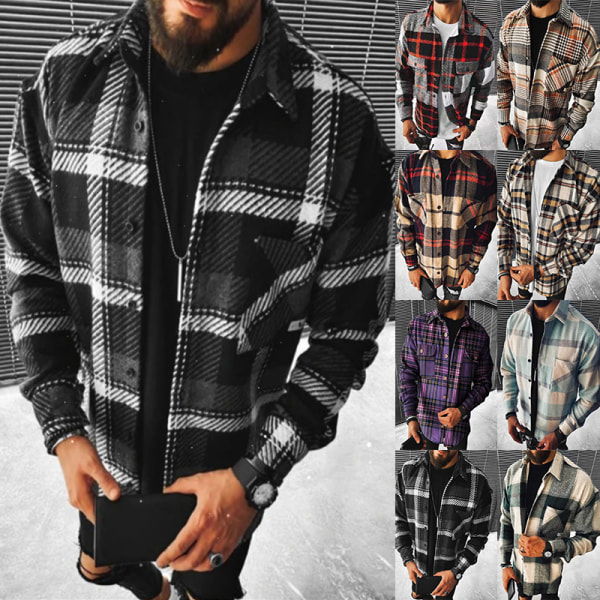 Miesten ruudullinen pitkähihaiset paidat Casual Lapel Streetwear Coat Blommig XXL