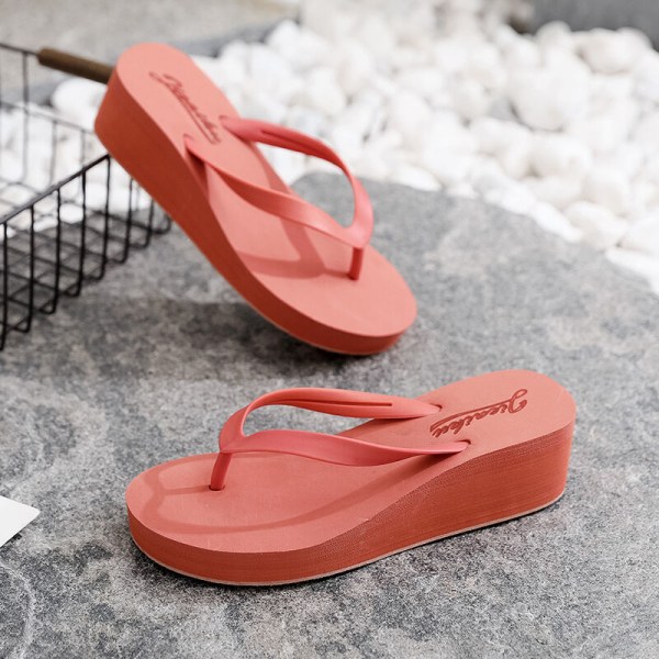 Kvinders flip-flops højhælede sandaler strandtøfler indendørs Simple Orange 35