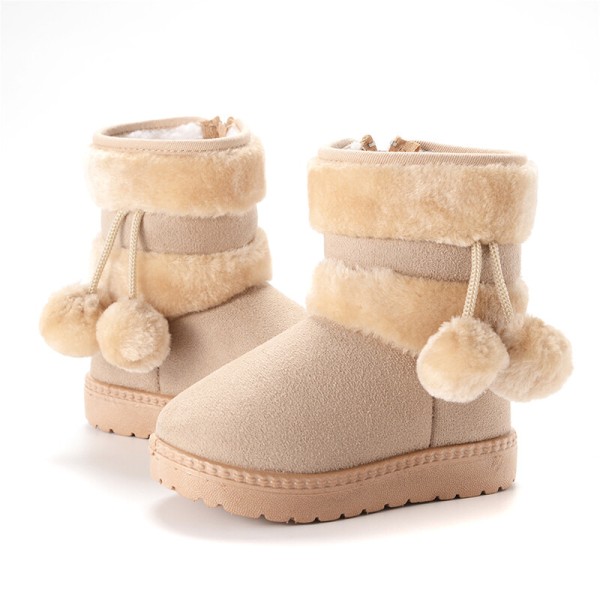 Tyttöjen tekoturkiset Mid Calf Snow Boots Sivussa vetoketjullinen talvisaappaat Beige 34