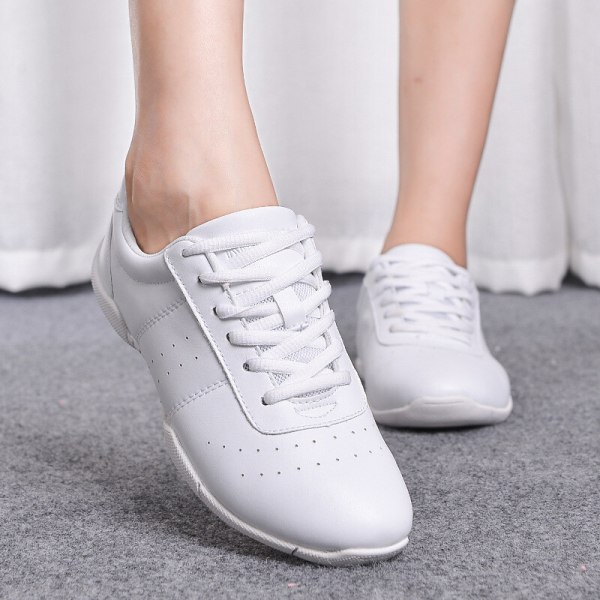 Unisex barndans sneakers rund tå cheerleading skor Vit 37