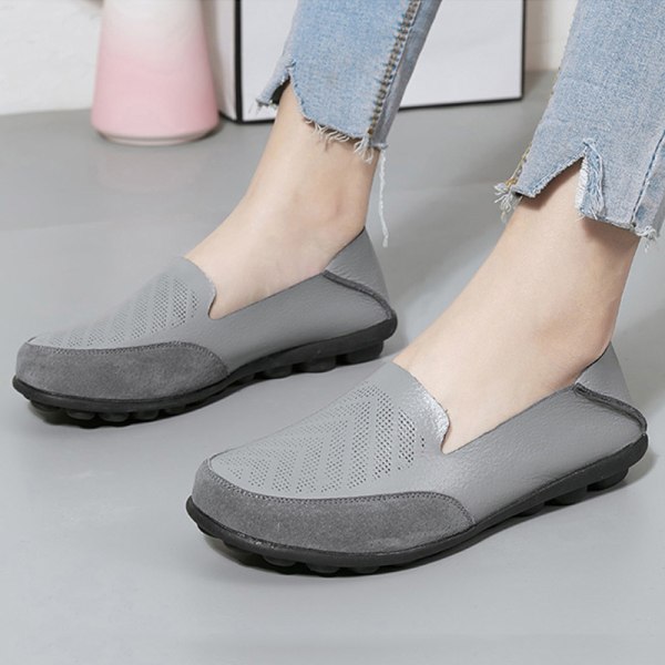 Dam Loafers Slip On Flats Halkfri Walking Comfort Casual Shoe grå 36