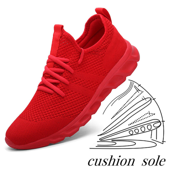 Unisex ensfarvede mesh snøresko, behagelige sneakers med blød sål Röd 38