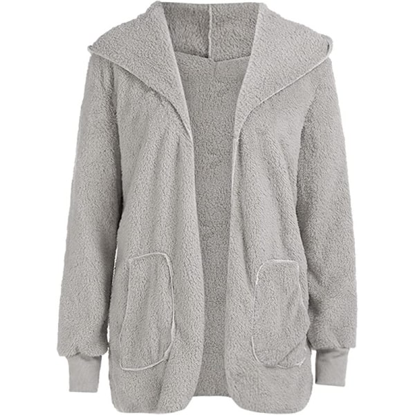 Warm Teddy Bear Fluffy Coat Dam Hooded Fleece Jacka grå 3XL