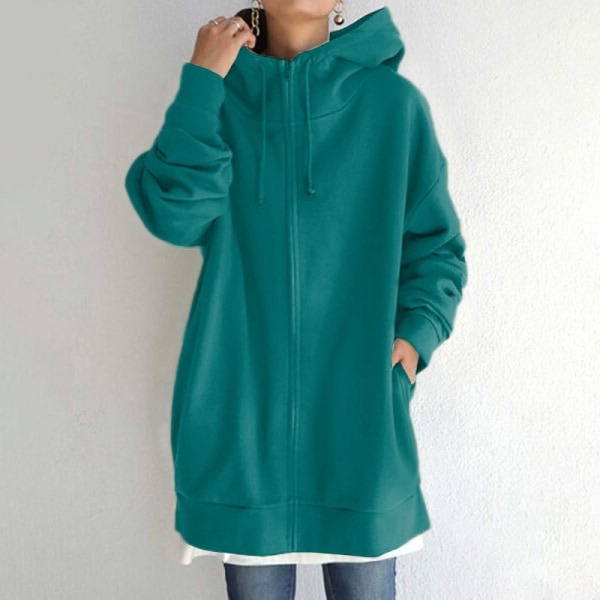 Dame almindelig hættetrøje Langærmet Loose Coat Sweatshirtjakke Gräsgrön 4XL