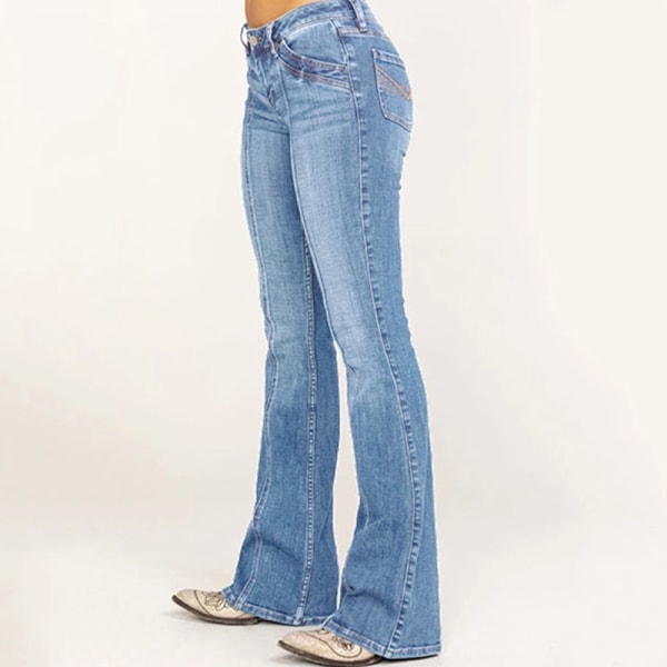 Kvinnors låga utsvängda jeans Stretchiga jeansbyxor Bell Bottoms Ljusblå 2XL