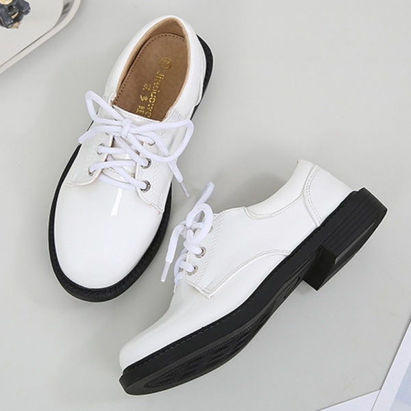 Boy Pu Läder Loafers Pure Color Låga klackar Oxford Uniform Flats Vit 43