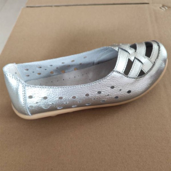 Muoti Naisten Slip On Work Casual hollow Out Flats Comfort Silver 36