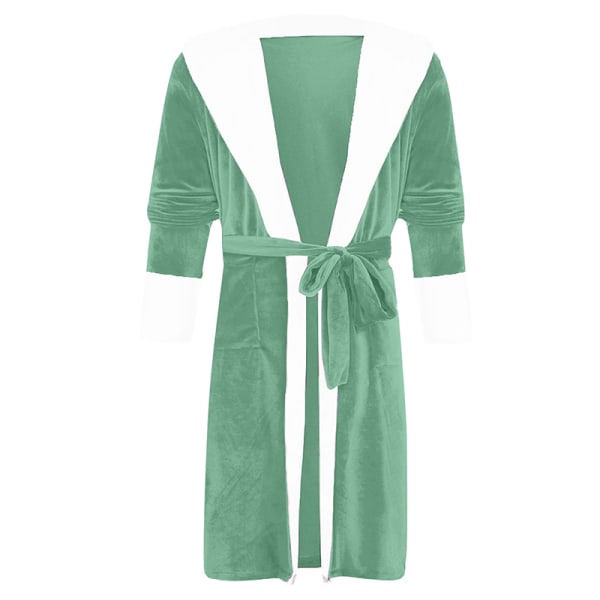 Dam långärmad fuzzy plysch badrock med bälte i fleece Grön L