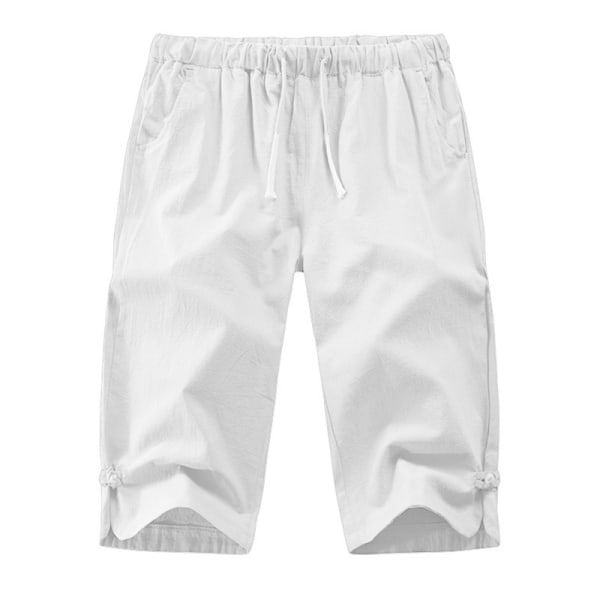 Mäns enfärgade Cargo-shorts i etnisk stil Casual Capri-byxor White,L