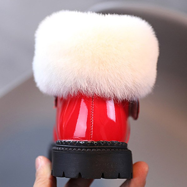 Jente Plysj Varmfôret Pull On Snow Boot Vinterstøvler med rund tå Röd 32