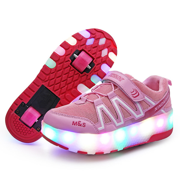 Barn LED-lampor Skate Skor Double Wheels Sneaker Pink,38