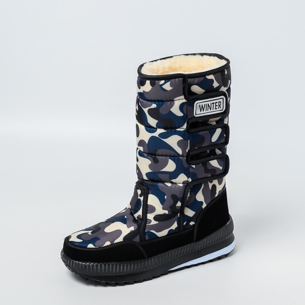 Dam Herr Vattentät High-Top Snow Boots Tjocka Blue Camouflage 46