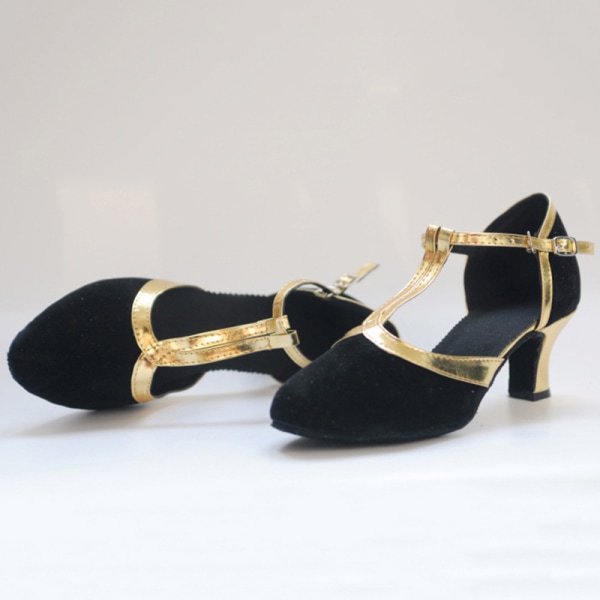 Dame latinske sandaler Dansesko T-strop med lukket tå mellem hæl Black Gold 38