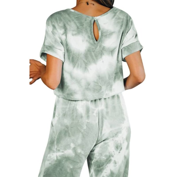 Kvinder Hjemmetøj Sæt Casual Rundhals Printede T-shirts Pyjamas Green,3XL