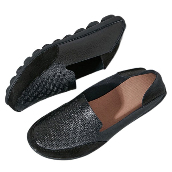 Dam Loafers Slip On Flats Halkfri Walking Comfort Casual Shoe Svart 36