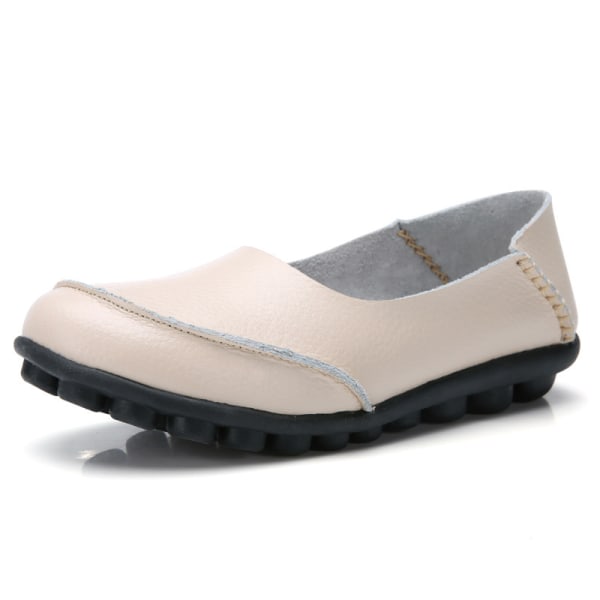 Kvinner Flat Moccasin Casual Sko Loafer Myk Såle Slip On Nurse Beige 40