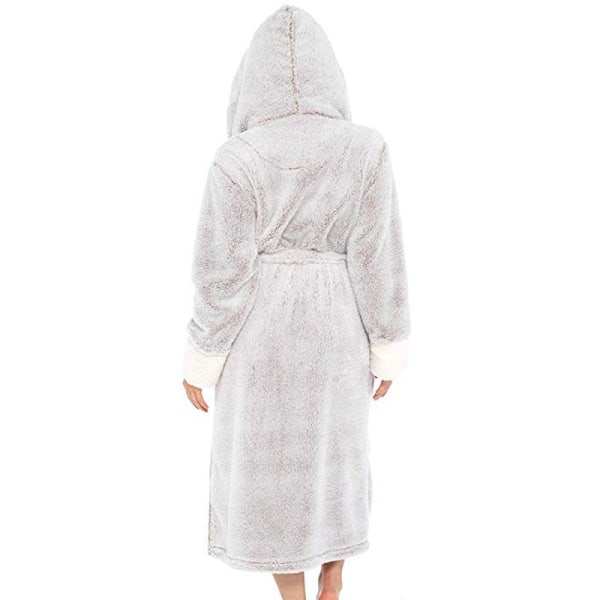 Langærmet fuzzy plys badekåbe til kvinder med bælte i fleece grå XL