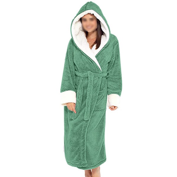 Langærmet fuzzy plys badekåbe til kvinder med bælte i fleece Grön 2XL