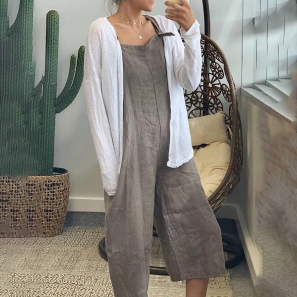 Dam Byxor Overall Casual Wide Wash Loose Fit Summer Holiday Gray L