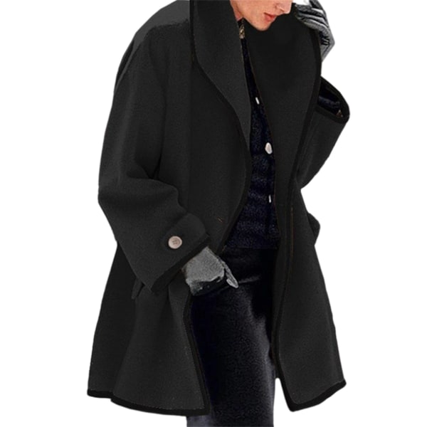 Kvinder Crew Neck hættetrøje frakke Hooded Long Keep Warm Loose jakke Black 3XL