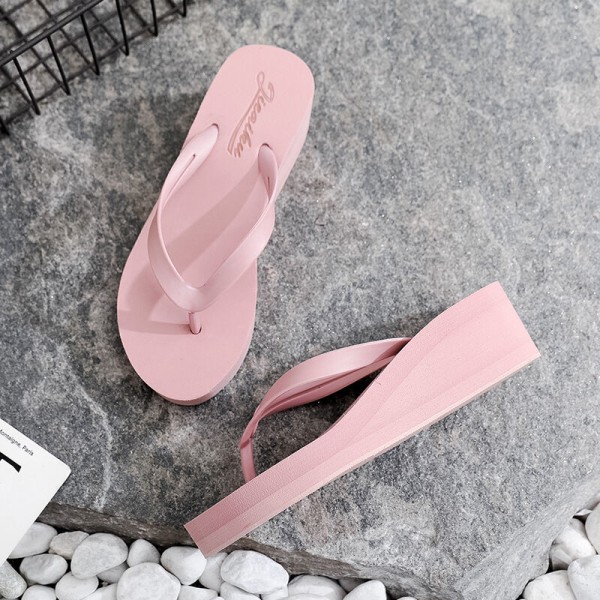 Kvinders flip-flops højhælede sandaler strandtøfler indendørs Simple Pink 36