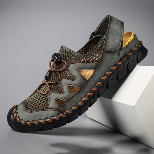 Miesten pyöreäkärkiset sandaalit hengittävät casual kengät rantakengät Dark Green,39
