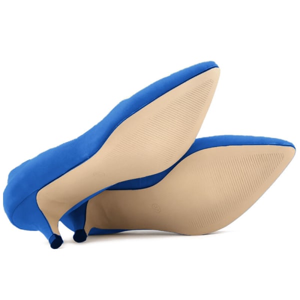 Kvinder Pointy Toe Pumps Mid Heel Shoe Velvet Cloth Party Bryllup Blue 40