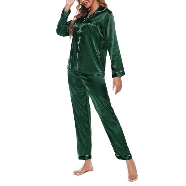 Naisten kiinteät pyjamasetit yöpuvut Pyjamanappilla casual puku Green XL