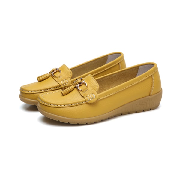 Dame Rund Toe Flats Sko Loafers Mokkasiner Tassel Nurse Yellow 40