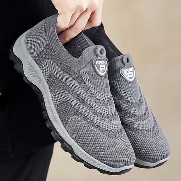 Lätta Stretch Sock Sneakers för män Casual Sneaker med rund tå grå 39