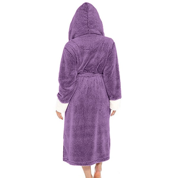 Langærmet fuzzy plys badekåbe til kvinder med bælte i fleece Grunt lila M