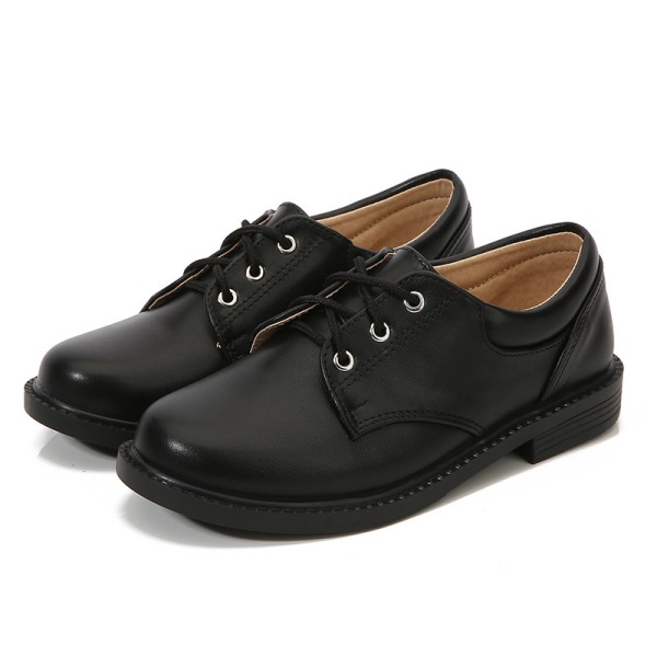 Boy Pu Läder Loafers Pure Color Låga klackar Oxford Uniform Flats Svart-2 28