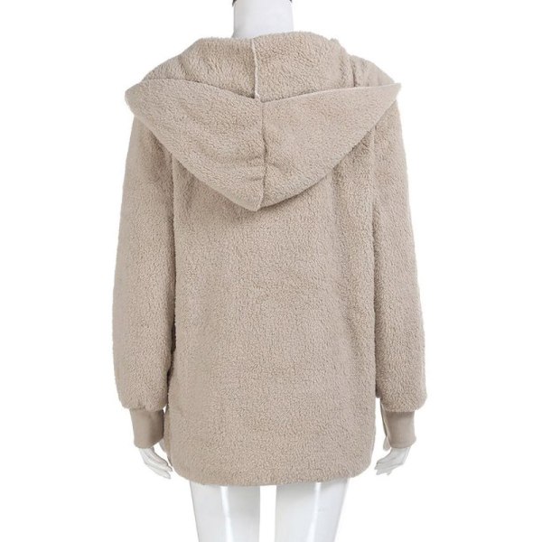 Warm Teddy Bear Fluffy Coat Dam Hooded Fleece Jacka Kaki 5XL