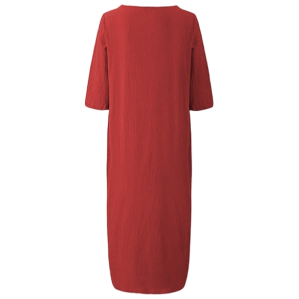 Kvinnor Enfärgad midiklänning Vanlig lös halvärmad klänningar Red 2XL