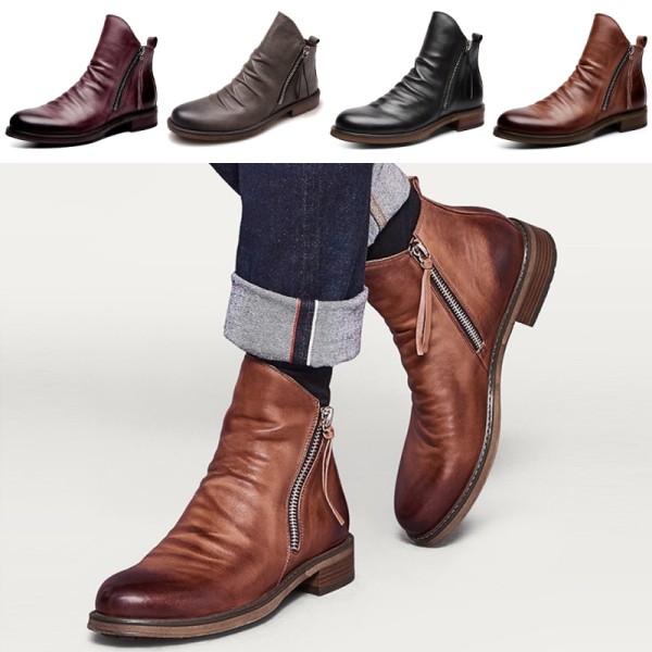 Mens Casual Rund Toe Läder Boot Business Non Slip Dress Boots grå 46