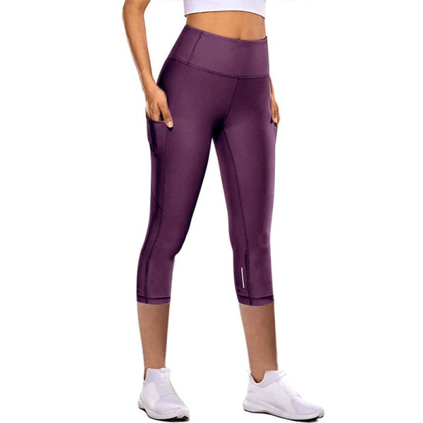 Naisten joogahousut, korkea vyötärö, leikatut leggingsit , fitness purple,M
