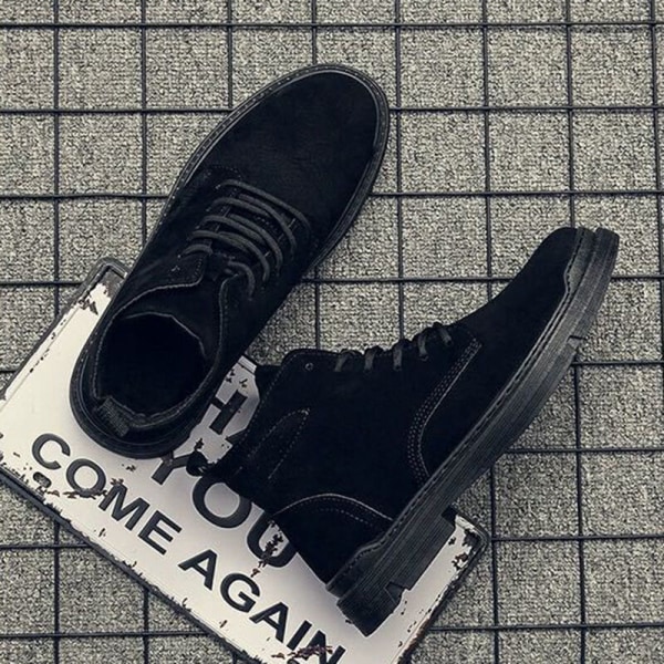Män Casual Shoes Comfort High Top Ankel Boot Walking Fashion Svart 41