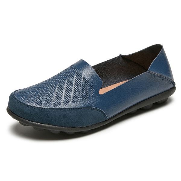 Dam Loafers Slip On Flats Halkfri Walking Comfort Casual Shoe Blå 35