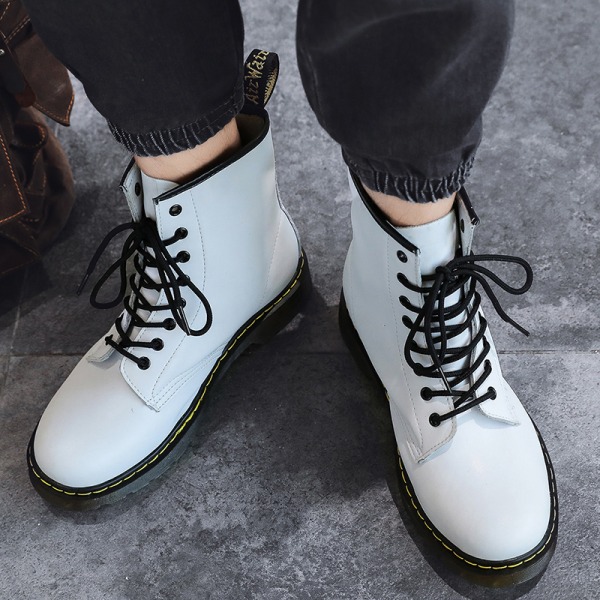 Kvinder Casual Motor Retro 8-Eye klassiske Martens-støvler i læder White,34