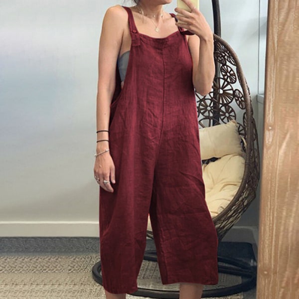 Dam Byxor Overall Casual Wide Wash Loose Fit Summer Holiday Red 2XL