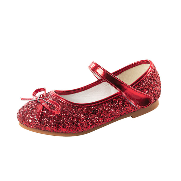 Girl Princess Shoes Mary Jane Halkfria Glitter Balett Skor Röd 25