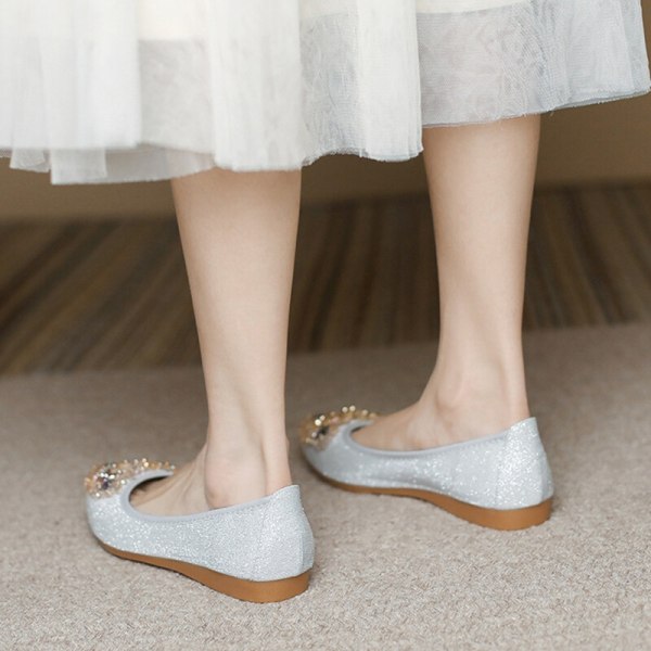 Kvinders Anti-Slip Slip On Flats Casual flade sko med spids tå Silver 36