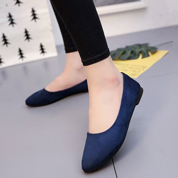 Kvinder Ballet Flats Shoe Casual Comfort Slip On spidstå arbejde Blue 40