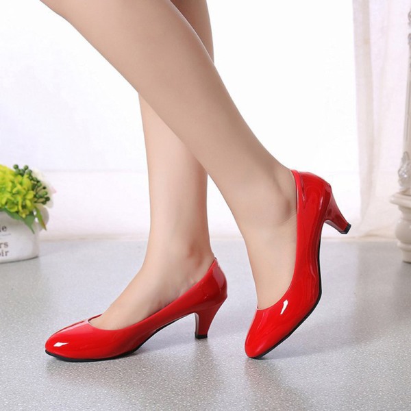 Dame Pointy Toe Dress Sko Mid Heels Pumps Party Ball Office Red 37