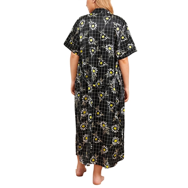 Kvinders morgenkåbe natkjole hjemmetøj Nattøj Pyjamas black1,2XL