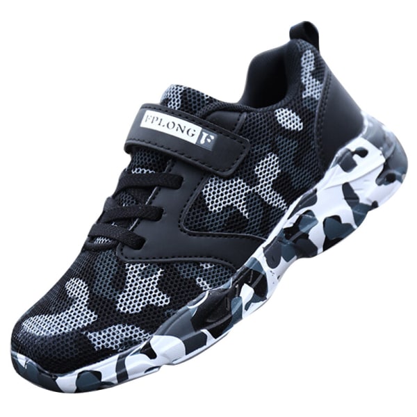 Barn Camouflage Rund Toe Walking Shoe Athletic Sneakers Svart Vit-1 27