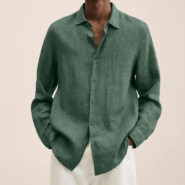 Långärmad herrskjorta Solid Casual Baggy Tops Blus Grön 3XL