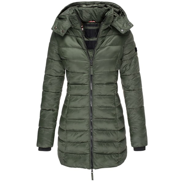 Dame hættejakke polstret vinter varm lang frakke Puffer Outwear Militärgrön S
